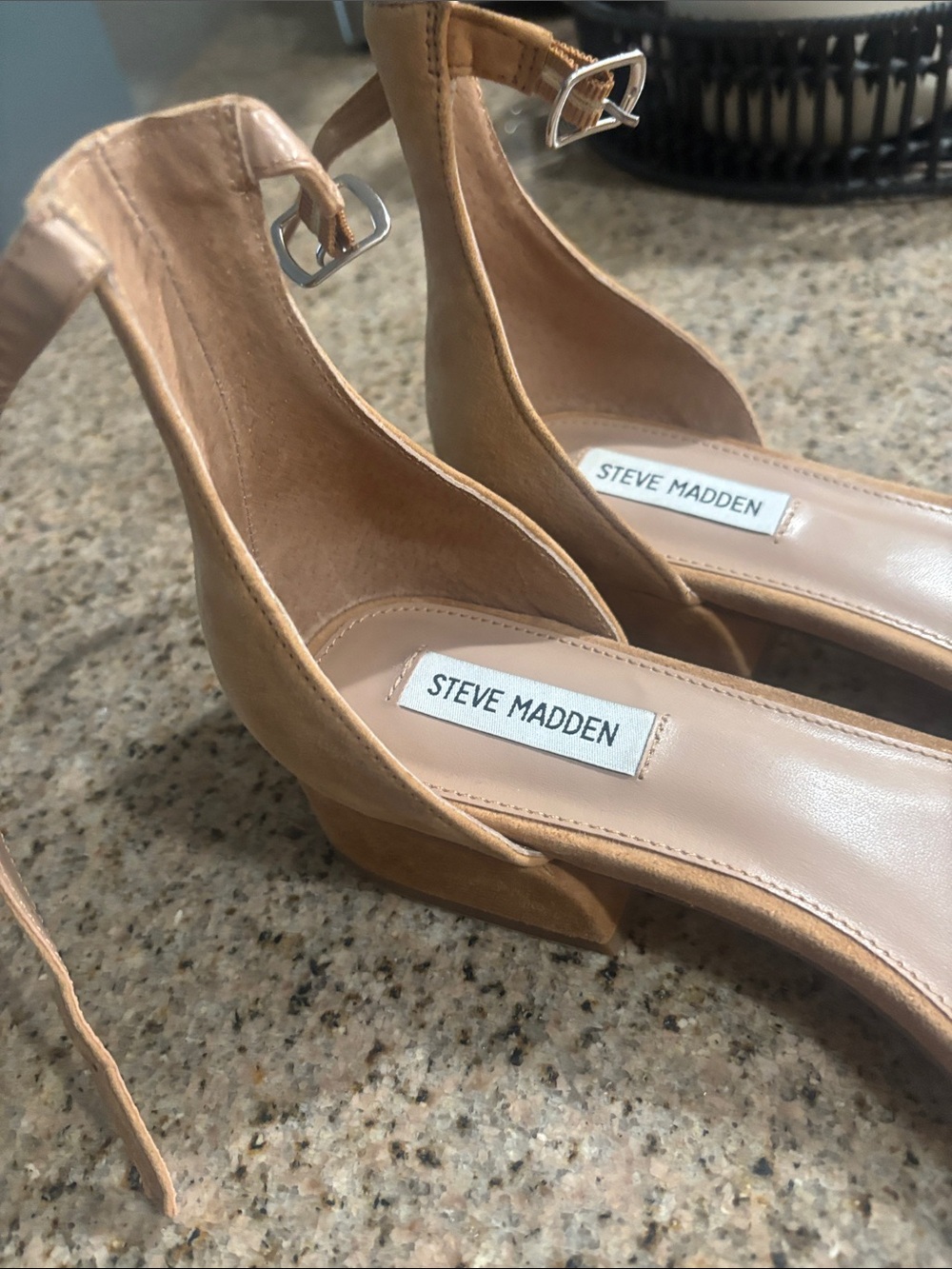 Steve Madden Tan Suede Ankle-Tie Block Heel Sandals. Wore once